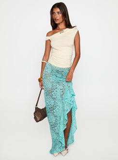   front view of model wearing Princess Polly Bluemoon Lace Maxi Skirt Blue Maxi 