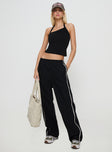 front view of model wearing Princess Polly Doors Open Pant Black Low Rise Pants 