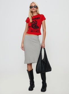   front view of model wearing Princess Polly Amren Midi Skirt Black / Beige Midi Skirts 