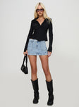   front view of model wearing Princess Polly Pacific Coast Denim Cargo Skirt Light Wash Mini Skirts 