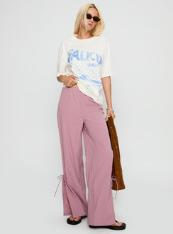 side view of model wearing Princess Polly Jinxie Tie Side Pants Pink Gingham High Waisted Pants 