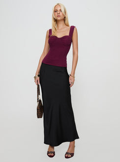 front view of model wearing Princess Polly Kyrie Longline Corset Top Purple Sleeveless Sweetheart 