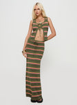   side view of model wearing Princess Polly Giulia Knit Maxi Skirt Green Multi Maxi 