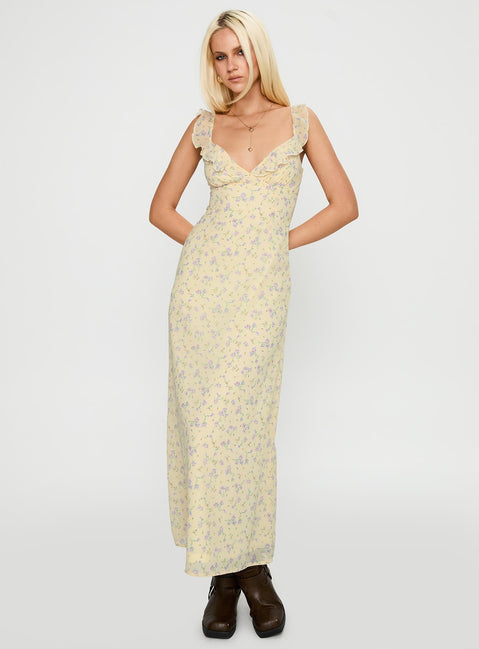 front view of model wearing Princess Polly Jayne Frill Maxi Dress Multi Plunger 