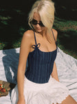 product Princess Polly Sleeveless Asymmetric Neckline  Charismatic Denim Corset Dark Pinstripe