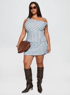 Gulliver Tie Side Mini Skort Blue / Maroon Stripe Curve