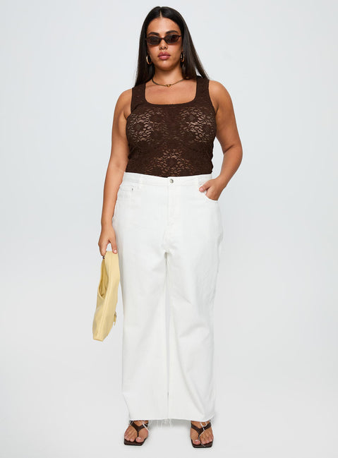 front view of model wearing Princess Polly Fawcett Jeans White Curve High Waisted 