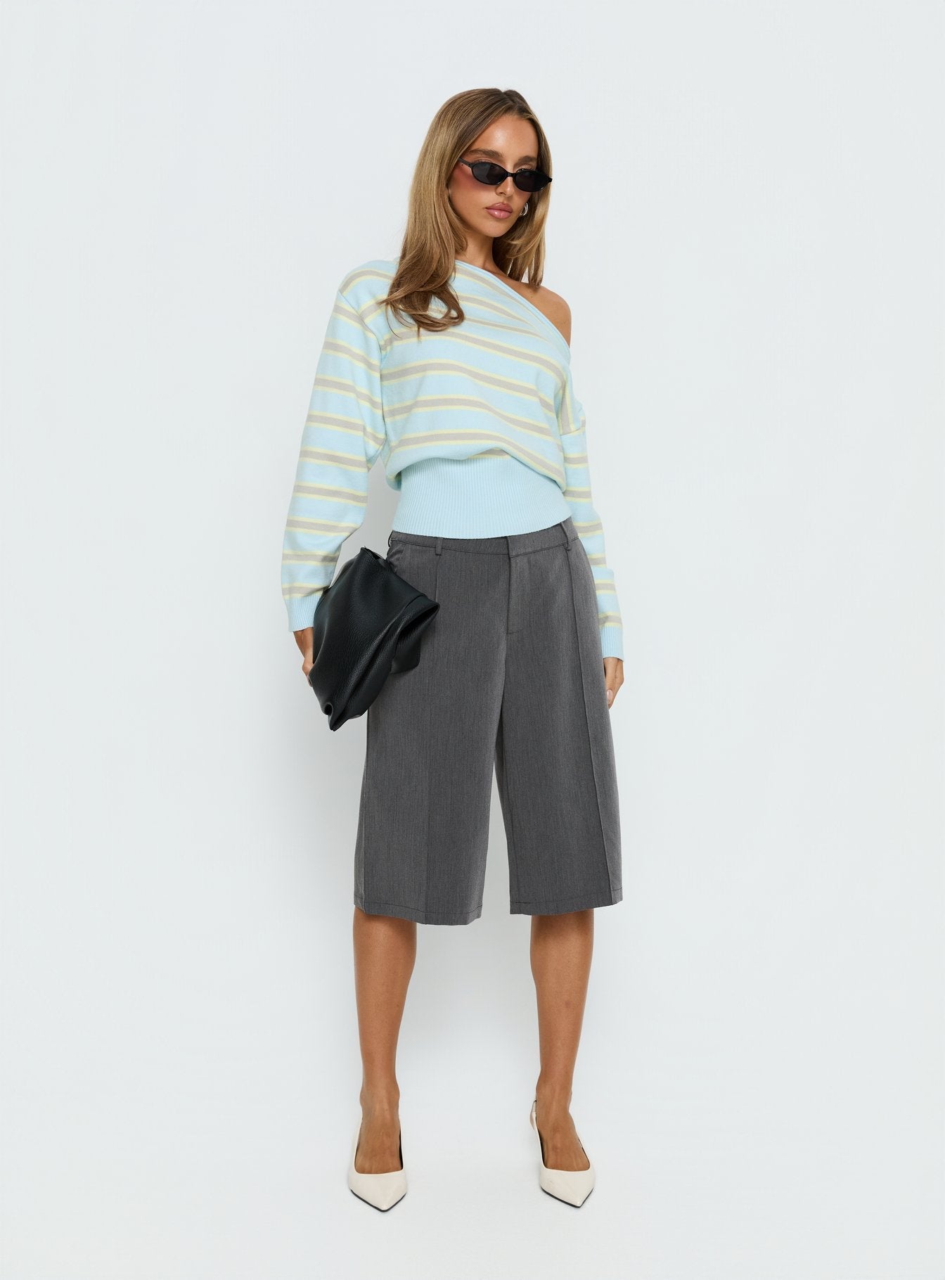 6（roku）18SS  SHOULDER SLIT KNIT PULLOVER Snowie Off Shoulder Knit Sweater Grey | Princess Polly