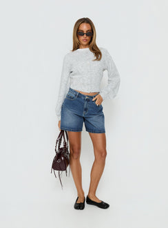 front view of model wearing Princess Polly Dawsen Button Down Cardigan Grey cropped 
