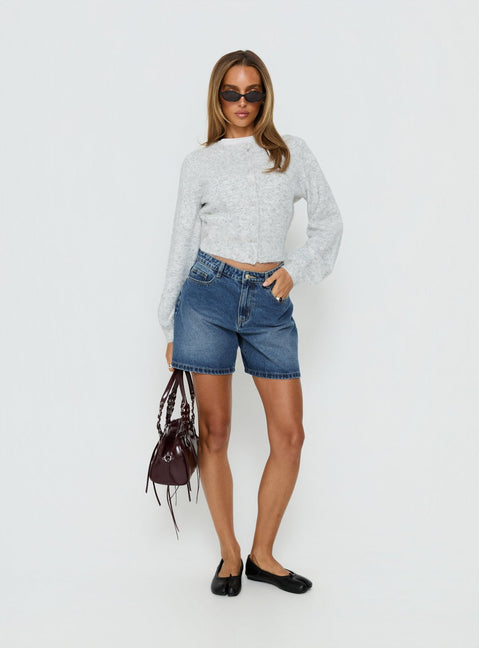 Torri Longline Denim Shorts Mid Blue Wash