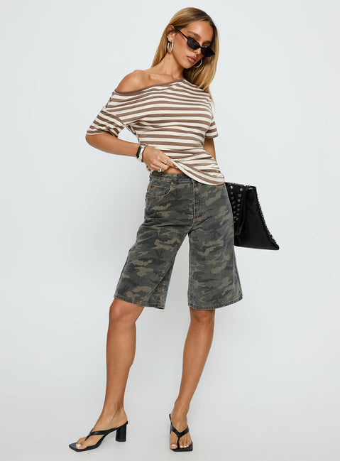 Emlynn Off Shoulder Top Brown Stripe
