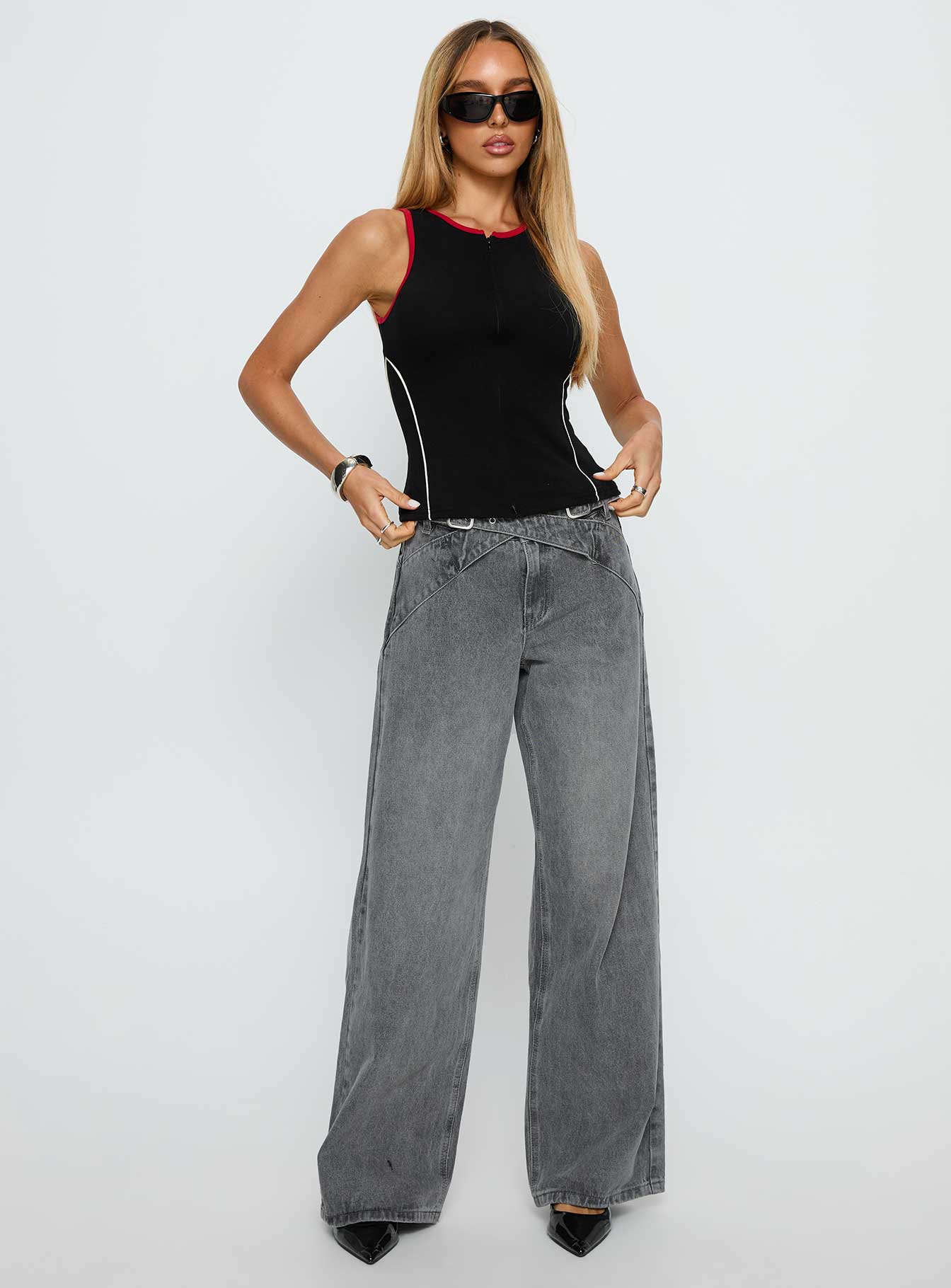 Alyna Zip Through Knit Top Black