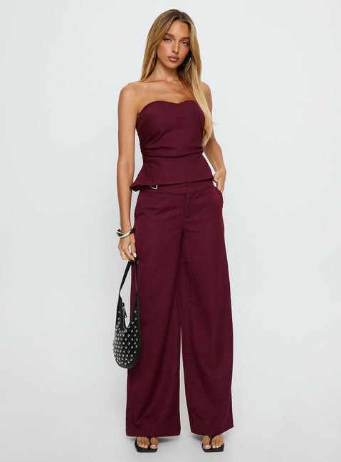 Keighly Strapless Draped Top Berry Pinstripe