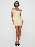 front view of model wearing Princess Polly Bonnin Off The Shoulder Lace Mini Dress Yellow 