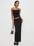   front view of model wearing Princess Polly Kalyn Ruched Front Maxi Skirt Black Maxi 