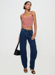 front view of model wearing Princess Polly Britta Mid Rise Tapered Leg Jeans Dark Wash Mid Rise 