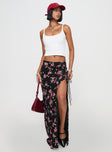   front view of model wearing Princess Polly Rhomana Maxi Skirt Black Floral Maxi 