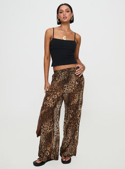 front view of model wearing Princess Polly Fyre Wide Leg Pant Leopard Petite Low Rise Pants 
