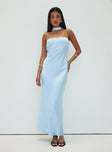 front view of model wearing Princess Polly Legacies Strapless Maxi Dress Icy Blue Straight Neck 