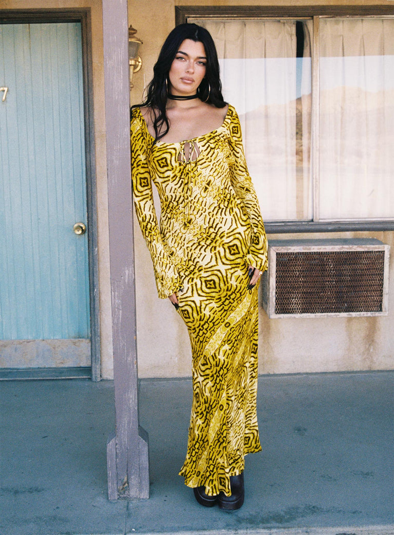 Setting Sun Long Sleeve Maxi Dress Yellow / Black