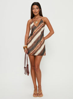 Esmira Halter Mini Dress Brown Stripe | Princess Polly Esmira Halter Mini Dress Brown Stripe | Princess Polly