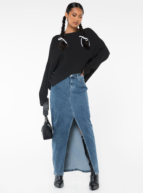 front view of model wearing Princess Polly Eames Sweater Black Long 