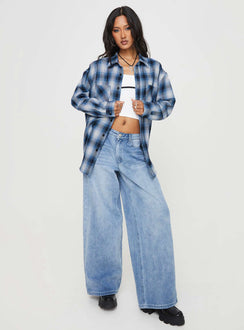 product Princess Polly Full Sleeves Square Neck  Waver Shirt Blue / Black Check