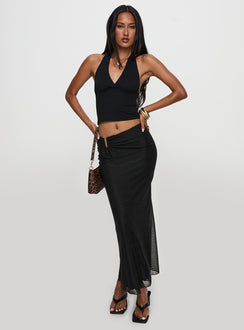   front view of model wearing Princess Polly Satine Maxi Skirt Black Maxi 