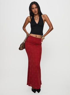   front view of model wearing Princess Polly Silene Maxi Skirt Red 