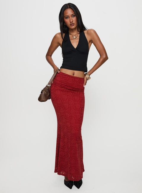   front view of model wearing Princess Polly Silene Maxi Skirt Red 