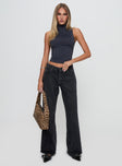 front view of model wearing Princess Polly Serenitia Mid Rise Relaxed Jeans Washed Black Mid Rise 