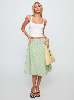   front view of model wearing Princess Polly Vettie Midi Skirt Green Multi Midi Skirts 