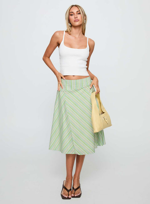   front view of model wearing Princess Polly Vettie Midi Skirt Green Multi Midi Skirts 