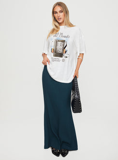 back view of model wearing Princess Polly Cloud Cassette Oversized Tee White Full Sleeves High Neck 