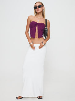 front view of model wearing Princess Polly Mani Top Purple Sleeveless Sweetheart 