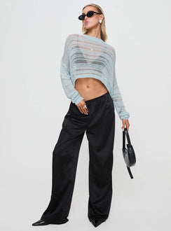 front view of model wearing Princess Polly Obarik Cropped Sweater Blue Cropped 