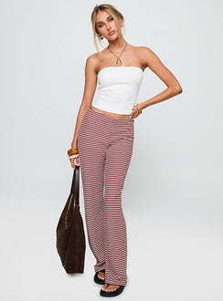front view of model wearing Princess Polly Next To Me Lounge Pant Red / White Stripe Low Rise Pants 