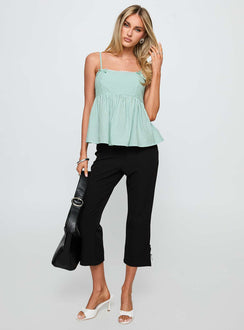 back view of model wearing Princess Polly Peace Of Mind Top Green Stripe Sleeveless Square Neck 