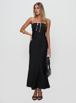 front view of model wearing Princess Polly Vasiliki Maxi Dress Black / White Square Neck 