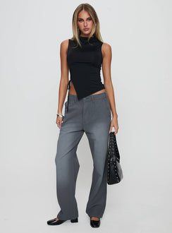 side view of model wearing Princess Polly Solarah Tie Side Top Black Sleeveless High Neck 