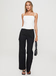 front view of model wearing Princess Polly Raider Low Waist Cargo Pant Black High Waisted Pants 