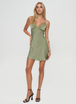 front view of model wearing Princess Polly Lovage Mini Dress Olive Plunger 