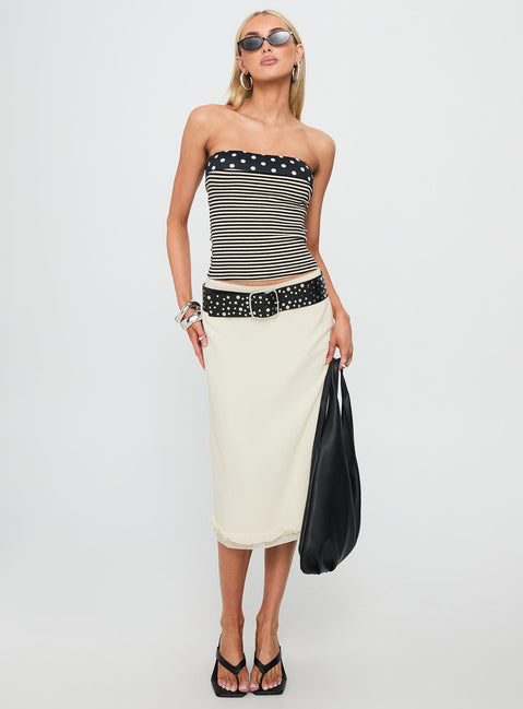   front view of model wearing Princess Polly Rosette Frill Midi Skirt Cream Midi Skirts 