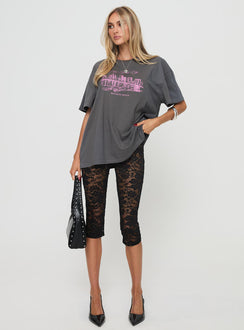 front view of model wearing Princess Polly Brooklyn Bridge Tee Black Half Sleeves Crew Neck 
