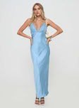 front view of model wearing Princess Polly Kattie Maxi Dress Blue Plunger 