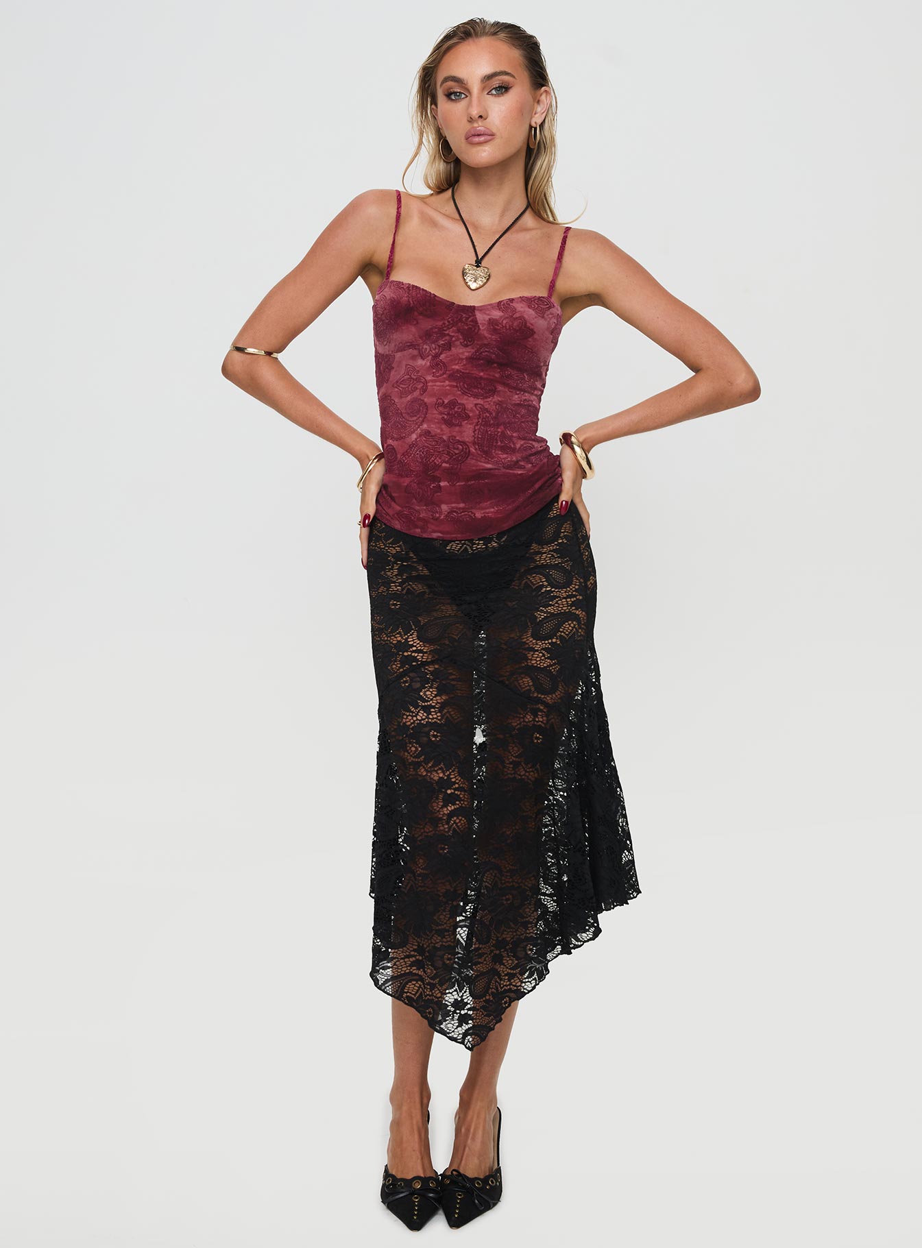 front view of model wearing Princess Polly Solora Top Pink Sleeveless Sweetheart 