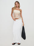 front view of model wearing Princess Polly Quinnie Strapless Top Cream Sleeveless straight 