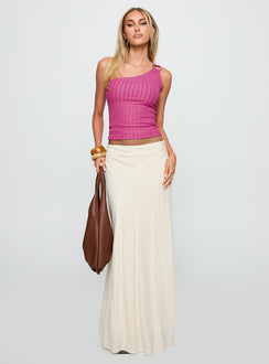 front view of model wearing Princess Polly All Falls Down One Shoulder Top Pink Sleeveless Asymmetric Neckline 