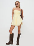 front view of model wearing Princess Polly Nnarlia Mini Dress Lemon Straight Neck 