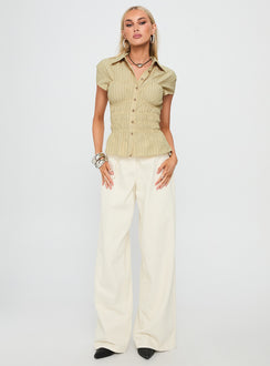 Liesel Shirred Short Sleeve Top Butter Stripe